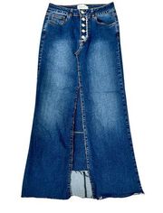 Litz by Uniq Blue Denim Raw Hem Jean Maxi Skirt size 5 / 27 Y2K Streetwear Bratz