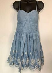 Rush Women's Smocked Back Spaghetti Strap A-Line Mini Dress Blue Size Medium