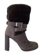 STUART WEITZMAN FURSTUP SLATE GRAY SUEDE BOOTIES