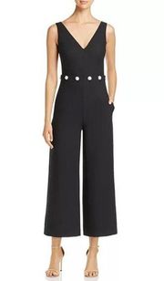 Tory Burch Fremont Jumpsuit Women's 10 Black Cropped Wide Leg Sleeveless V-Neck