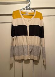 | Striped Long Sleeved Button Up Cardigan Size XXL Yellow Cream Grey