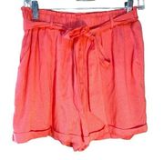 Francesca's Tie Front Elastic Waist Lined High Rise Shorts Coral Size Medium NWT