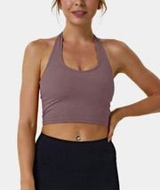 NEW  Halter Backless Crisscross Lace Up Workout Cropped Tank Top Plum M