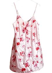 Morgan Taylor Intimates Silky Slip Dress Babydoll Pink Floral V-Neck Sz M