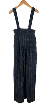 Black Windowpane Wide Leg Rochelle Suspender Pants M Medium (6-8)