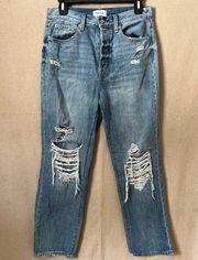 PISTOLA Cassie Super High Rise Straight Leg Distressed Jeans Ripped Size 28