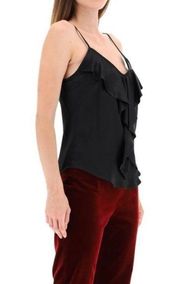 $595 New MaxMara 6 Camisole Edile Tank Top Silk Satin Ruffle Black F/W 2020 Cami