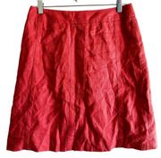 Ann Taylor A Line Mini Skirt Back Zipper Pleated 100% Linen Red 6P Chic