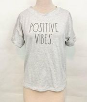 positive vibes gray short cuffed sleeve t shirt top size medium