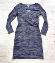 Ellie Kai Long Sleeve Marled Knit Faux Wrap Midi Dress | Navy Size 6