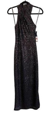 Rachel Roy Black Sequined Sleeveless Halter Harland Party Gown Dress Size XS NWT