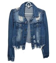 Elan Distressed Blue Wash Denim Jean Jacket Size Small