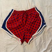 Varsity Red and Blue polka dotted athletic shorts