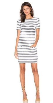 Three Dots Francoise Scoop Back Cream And Black Striped Mini Dress