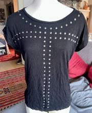 , Nordstrom, Sht-slv Black W/ Metal Accents Open-back Top, Sz S