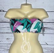 Salt+Cove NWT Size M Tropical Print Smocked Bandeau Bathing Suit Swim Top