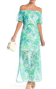 CeCe Vacation Off The Shoulder Maxi Slits Palm Tree Beach Women Dress Size 6