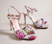 New ted baker water floral printed bow heeled sandals ivory EU41 Size 11