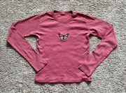 Brandy Melville Pink Butterfly Longsleeve Tee