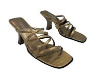 Vintage 90s Moda Strappy Metallic Gold Heels Cocktail Formal