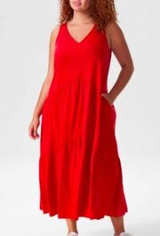 Universal Standard x Emily Cupron Maxi Dress Tiered Red Oversized V-neck