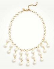 NWT New  Off White Pearlized Beads Gold Chain Drop Statement Necklace $69.50