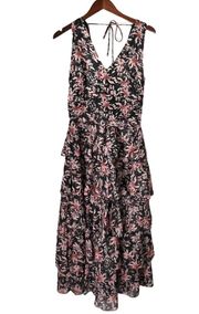 Tularosa Revolve Kyra Tiered Midi Dress Evening Floral Berry Women’s Size Medium