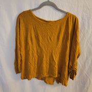 Adrienne Vittadini Mustard Yellow Linen Asymmetrical Women's Blouse Size Large