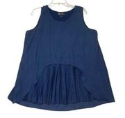 *New DG2 Diane Gilman Sleeveless Pleated Overlay Blouse Womens Plus L Navy Blue