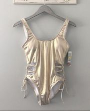 The Bikini Lab Light Gold Metallic One Piece Swimsuit NEW