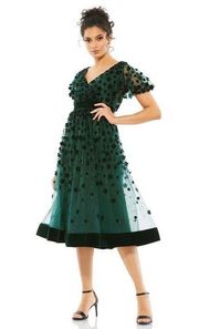 Mac Duggal Floral‎ Embellished Butterfly Sleeve Velvet Hem Midi Dress- NWT