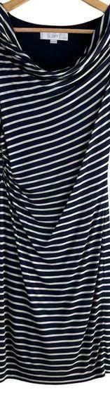 Ann Taylor LOFT Cowl Neck Ruched Navy Stripe Sleeveless Sheath Dress, XXSP