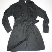 Women's Satin Wrapover Shirt Dress Black - Size S