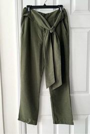 Anthropologie Coquille Olive Green Soft Paperbag Tie Waist Casual Jogger Pants 8