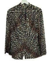 Vtg Vanity Fair 34 M 60s Leopard Animal Print Sheer Button Up Bow Tie Top U216