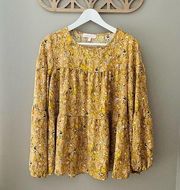 Hailey & Co. Floral Print Peasant Top Yellow Small