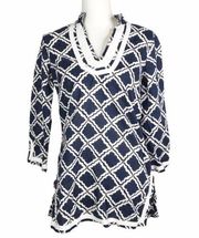 346 Brooks Brothers navy blue printed tunic top