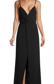 Parker Black Label Aiden Crepe Maxi Black Dress Front Center Slit Strappy 12