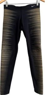 Nike  Women's Dri-Fit Flash Reflective‎ Running Tights-Size Small-Black/Gold EUC