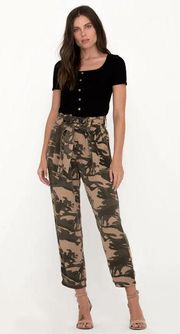 Miss Me Real Love High Waist Paperbag Camo Belted Slim Leg Crop Pants Size Small