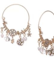 Charter Club Happy Holidays Mixed Charm Hoop Earrings in Gold-Tone NWT MSRP $20