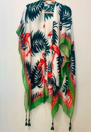 Boutique Summer Vacation Flamingo Print Kimono with Tassels cover up OS