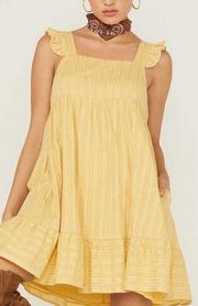 Mittoshop Ruffle Sleeve Yellow Stripe Summer Dress Size Large EUC