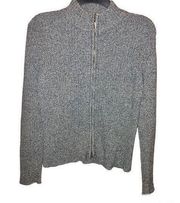 J Jill 2 Way Full Zip Ribbed Mock Neck Sweater Grey White 8