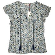 NWT Solitaire Floral Layered Ruffle Sleeve Embroidered Top