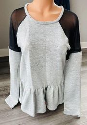 BCBGeneration Gray Ruffle Hem Sweater M Mesh Inlay Soft A5