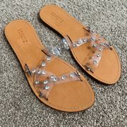 NWT Schutz Cathryn Rhinestone Crystal Embellished Clear Flat Slide New Sandals 9