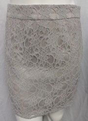 "LAUNDRY BY SHELLI SEGAL" GRAY LACE COCKTAIL MINI STRAIGHT SKIRT SIZE: 6 NWT