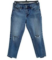 Lucky SZ 4/27 Boyfriend Sienna Jeans Mid-Rise Distressed Frayed Hem Stretch Blue