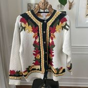 Vintage Orvis Autumn Leaf Intarsia Knit Cardigan Sweater XL